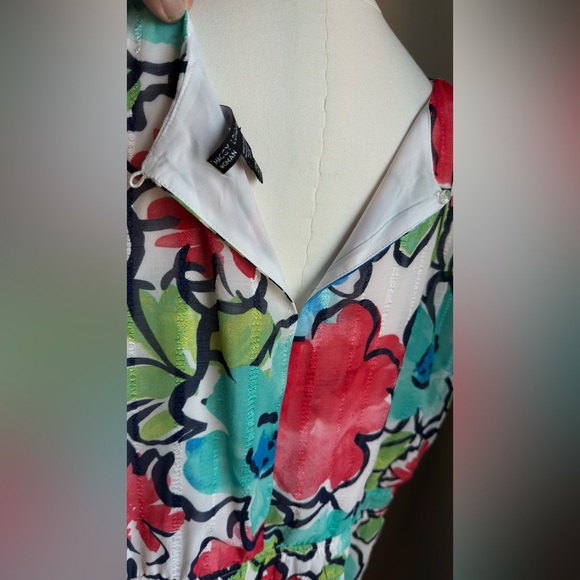 MAGGY LONDON White Floral Print V-Neck Stretch Waist A-Line Midi Dress 24W. New - Picture 9 of 12